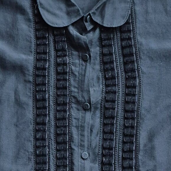 GAP Button Up Tuxedo Velvet Silk Cotton Blend Sheer Blouse 12 - Picture 2 of 14